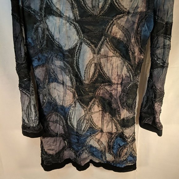 Ness Blue Brown Long Sleeve Tunic Shirt Top Womens Medium M Black Floral - Picture 3 of 13